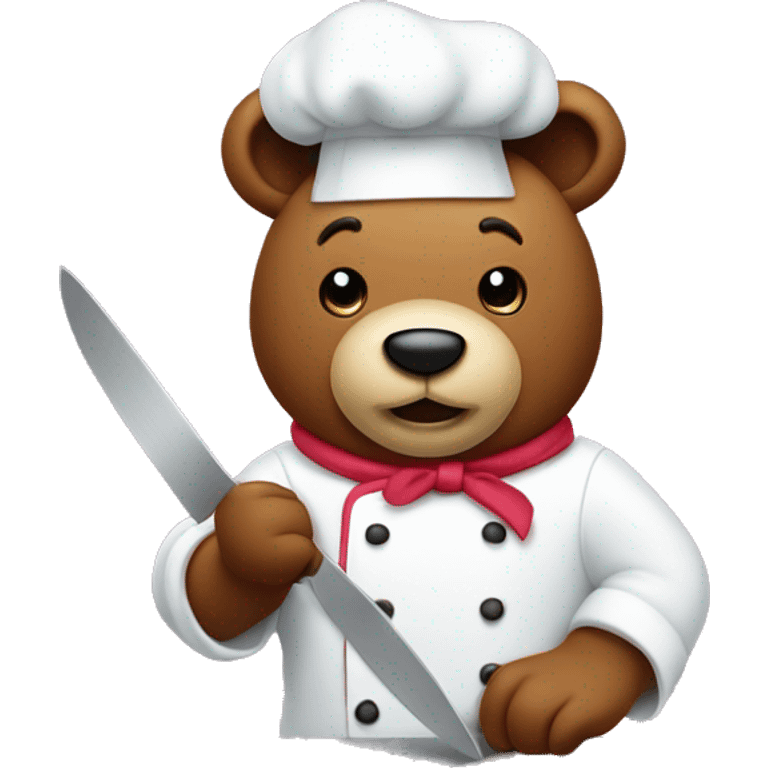 a bear chef slicing a cake on a cutting board  emoji