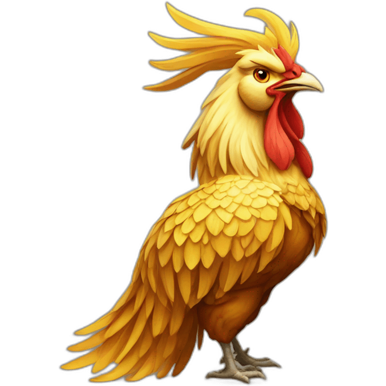 proud and howling golden phoenix rooster with a crown on its head emoji