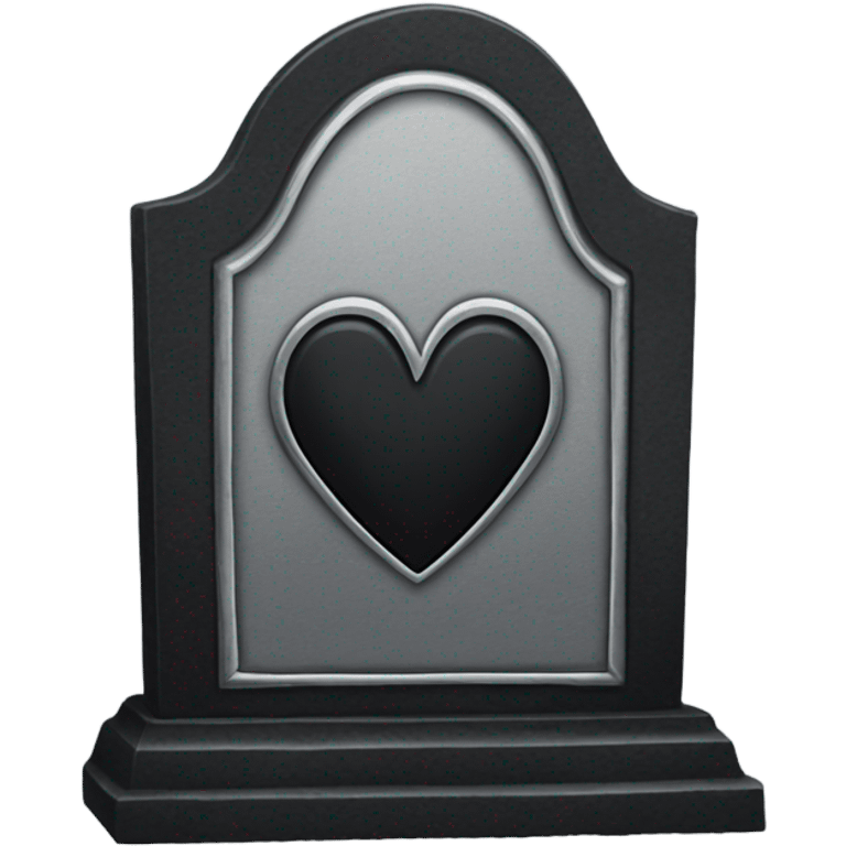 a black tombstone in silver RIP and a silver heart emoji