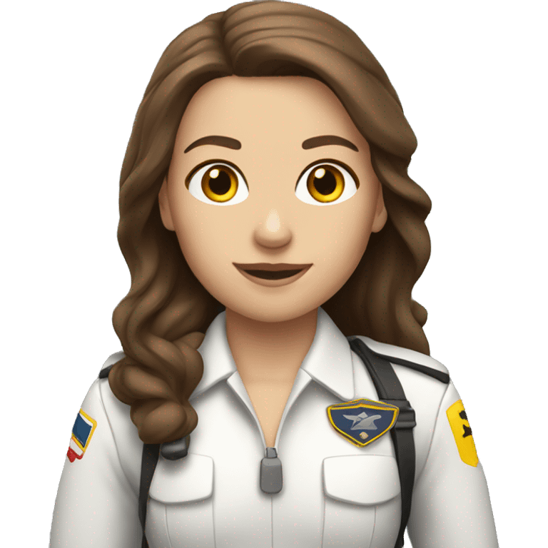 white female pilot with long brown hair emoji