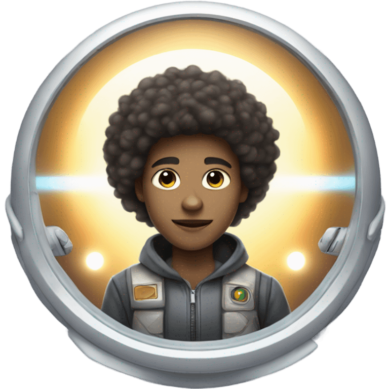 1 full-body Afro light-skinned skinned male teenager in a space ship. emoji