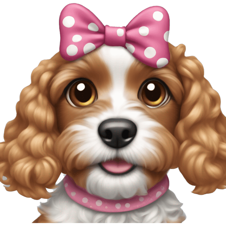 Ruby cavapoo puppy wearing Minnie mouse ears emoji