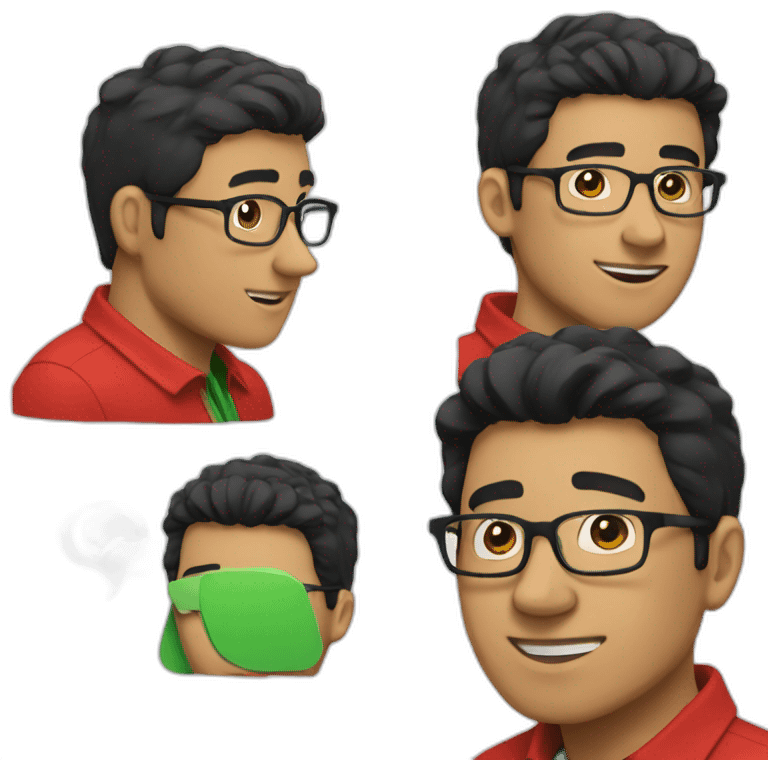 Man with black hair and glasses wearing red shirt with green polo collar emoji