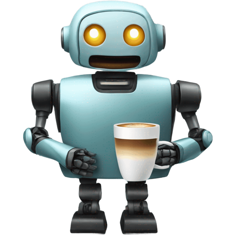 robot with a cup of coffee emoji