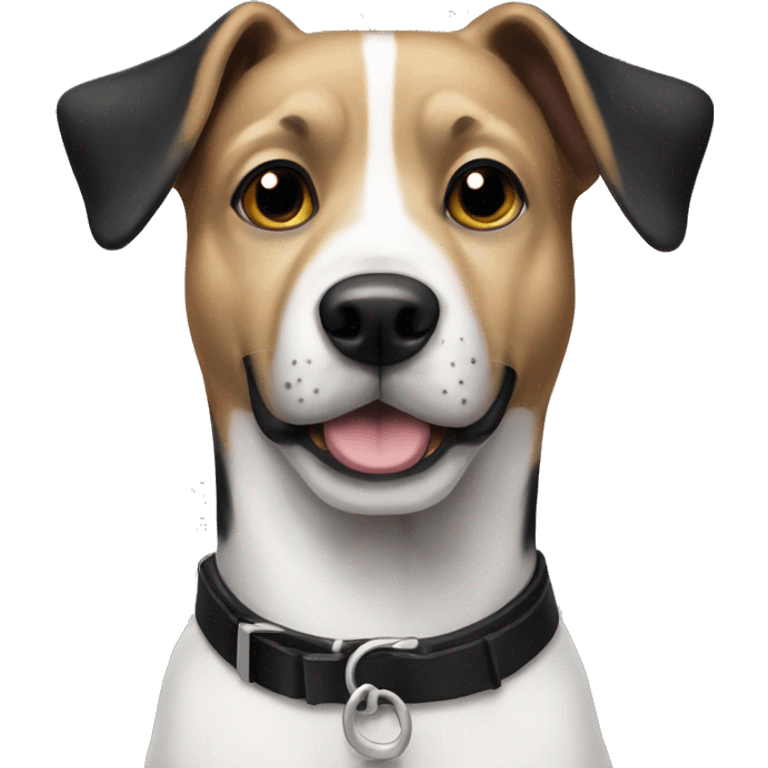 Mostly Black and white dog with black collar on  emoji