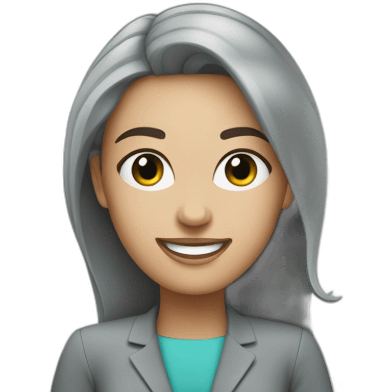 AN HAPPY FEMALE MILLENIALS EXECUTIVE IN GREY AND AGUAMARINE CLOTH emoji