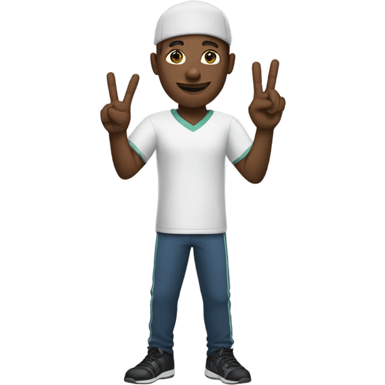 Black man wearing jersey doing peace sign emoji