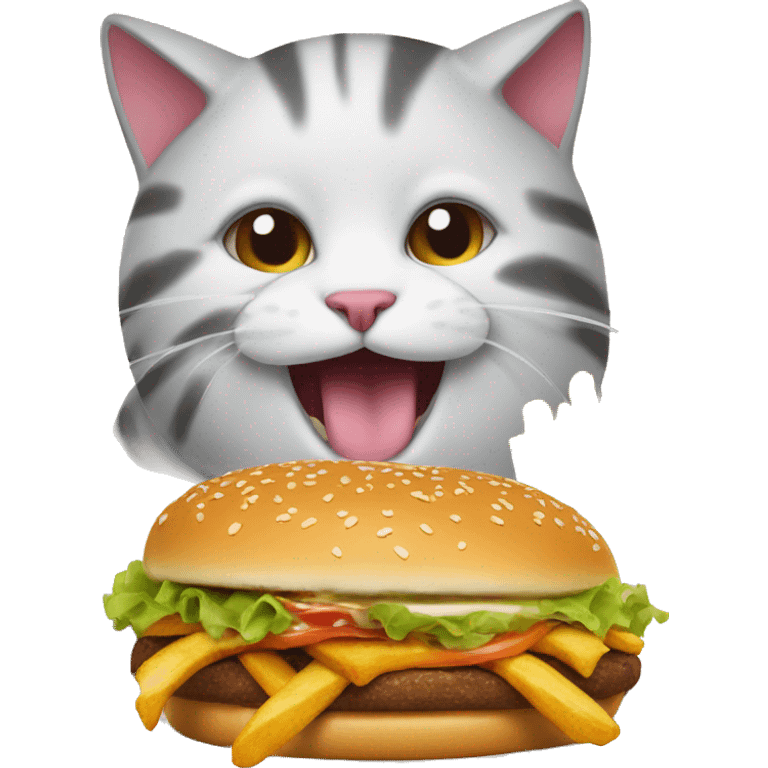 Cat eating burger and fries emoji