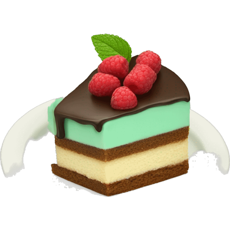 a piece of cake with a mint leaf emoji