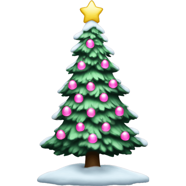 snowy christmas tree with pink lights  emoji