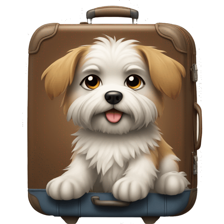 Sitting small scruffy dog suitcase with suitcase  emoji