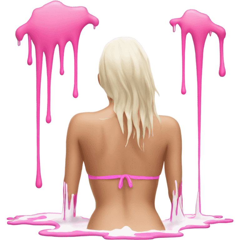 Woman backwards wearing pink bikini with dripping white paint  emoji