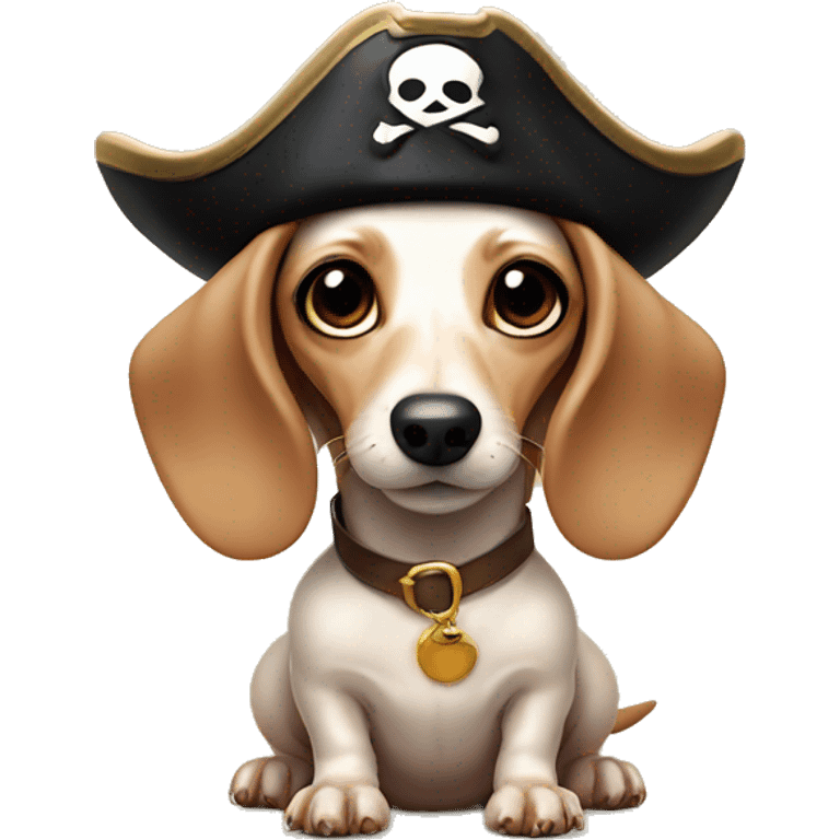 mini cream dachshund with an eye patch and pirate hat emoji