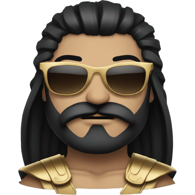 gladiator with long straight black hair, black moustache and sunglasses emoji