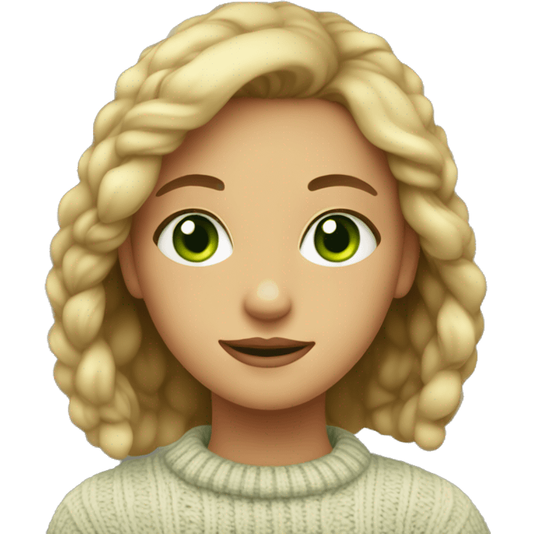 girl in sweater indoors with green eyes  emoji