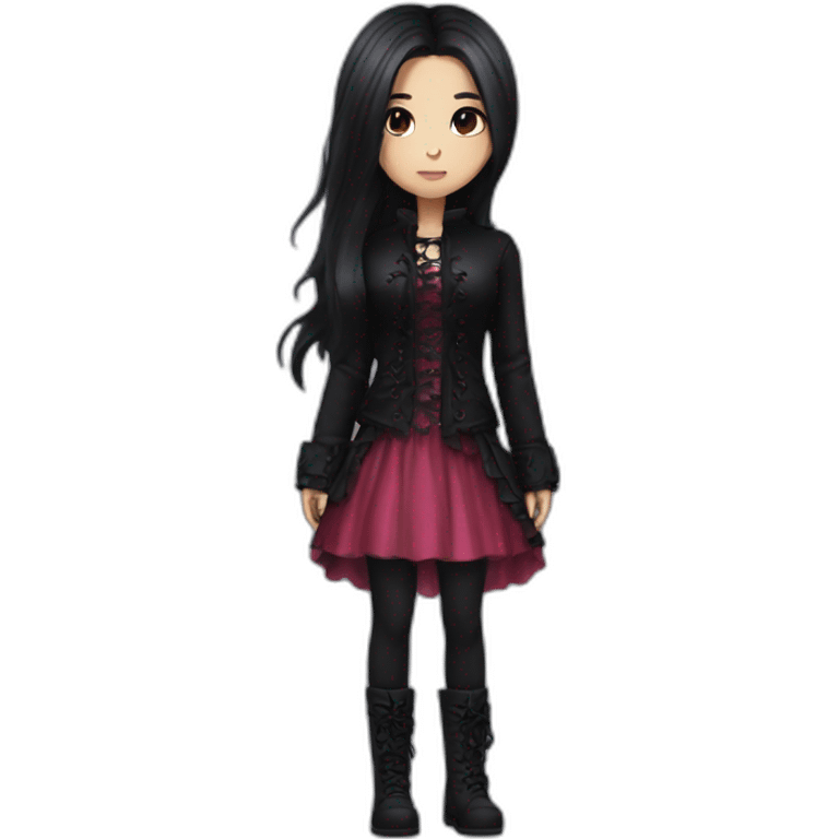 Pink and black gothic clothes, light Brown skin girl, full body, long hair, red and black hair emoji