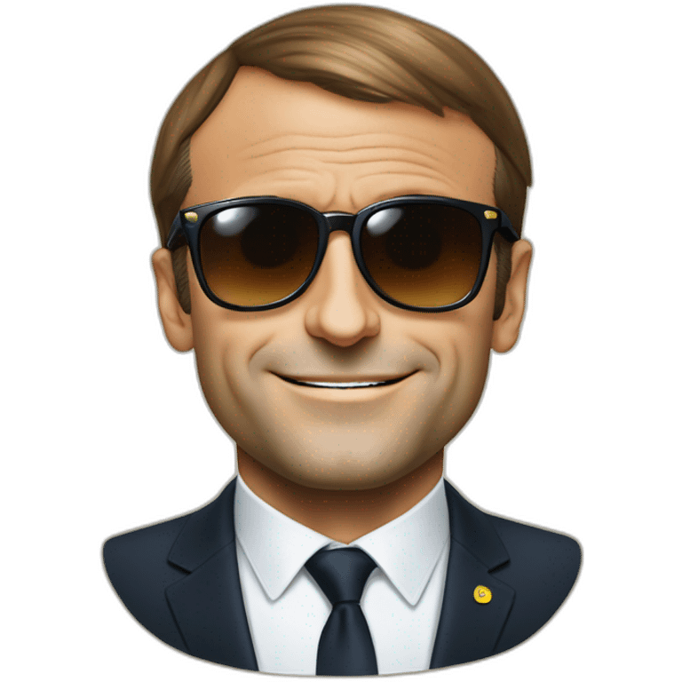 Emmanuel Macron wearing sunglasses, there is a big € on each eye of the glasses emoji