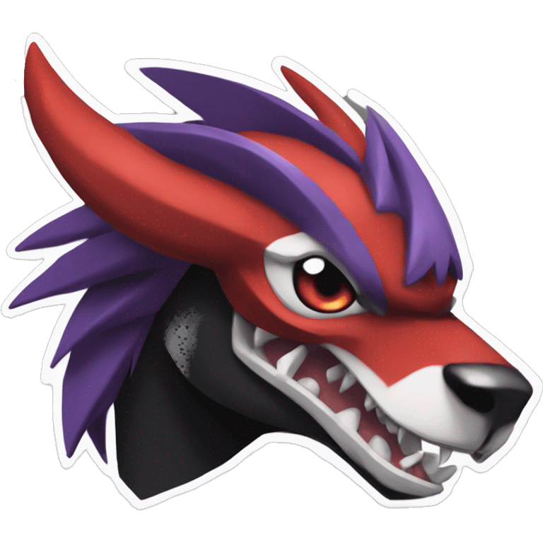 Black Cool Edgy Nargacuga-Houndoom-Garchomp-Noivern Fakémon  with White and Red and purple and black Edgy markings emoji