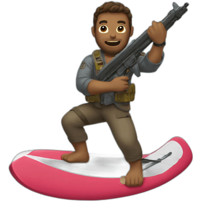 man with guns on bear surfing emoji