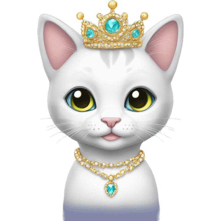 Sparkly princess-cat with tiara and necklace full body emoji