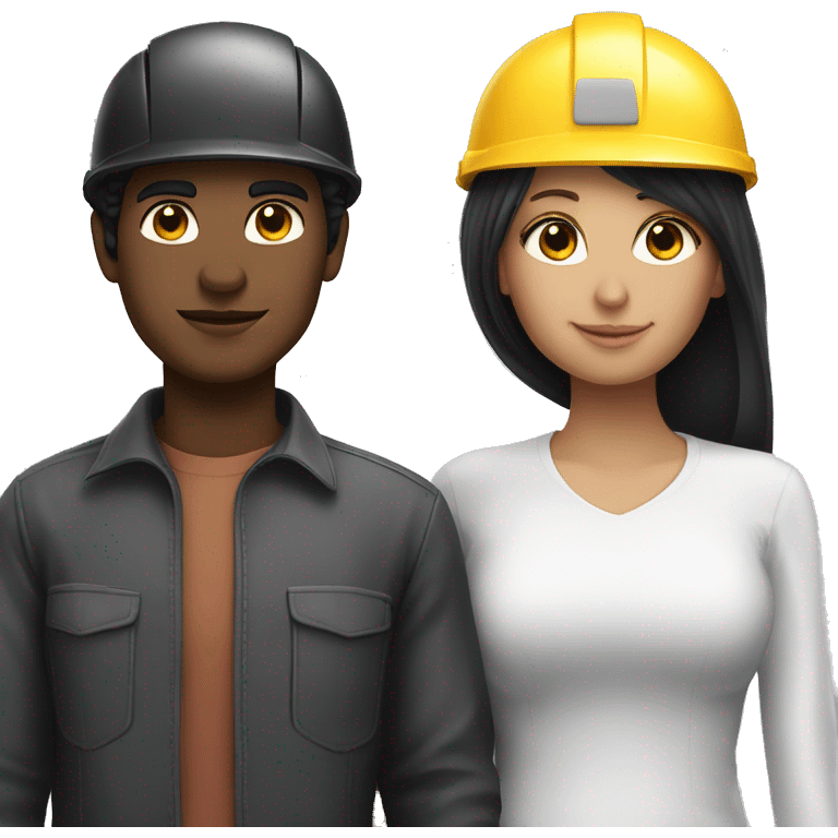 black hair and white skin couple with safety helmet emoji