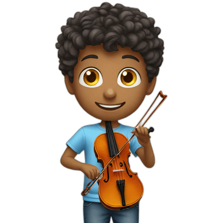 Little boy playing the violin with a violin t-shirt emoji