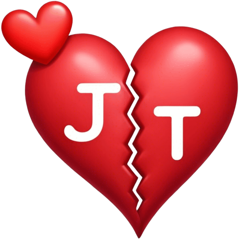 Hearts representing soulmates, one with a J in it and the other one with the letter T in it emoji