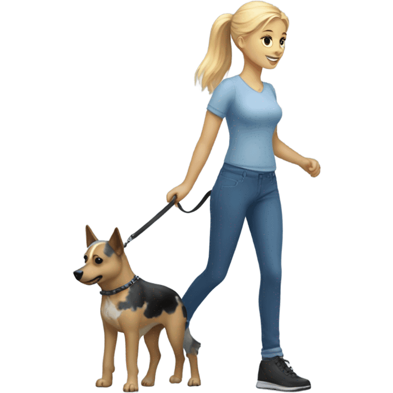 Blonde girl walking a blue heeler emoji