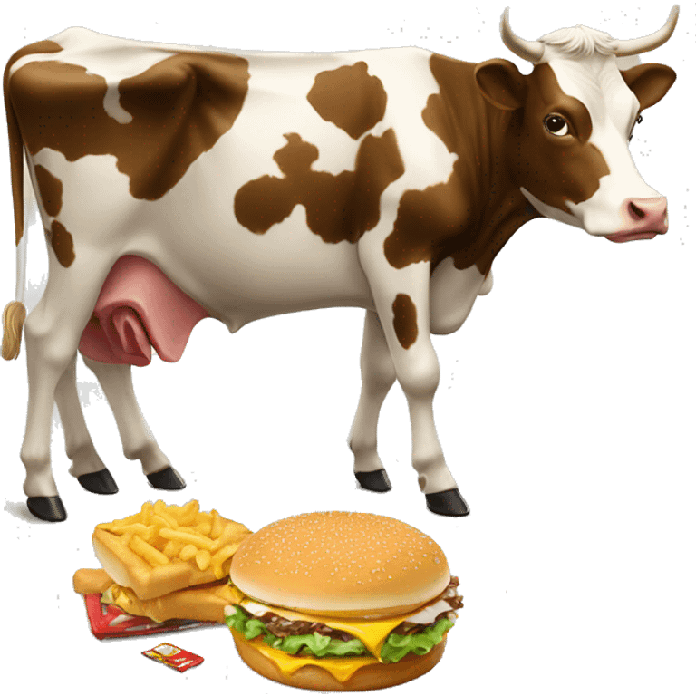 Cow eating McDonald’s on the table emoji