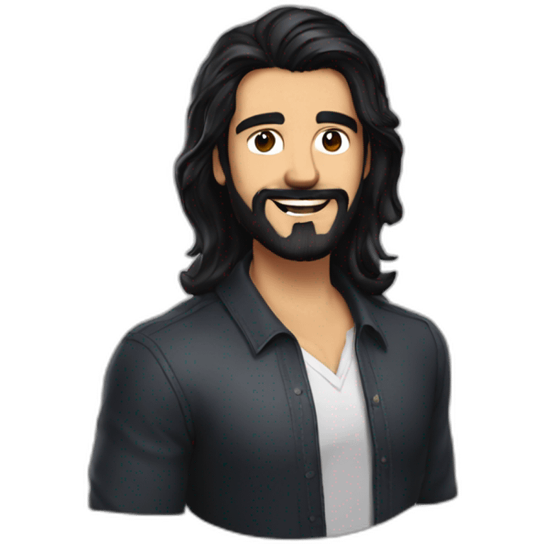 Voice over artist jefferson melo from brazil, bearded, wave mid long black hair, skin tone same as marias carey emoji