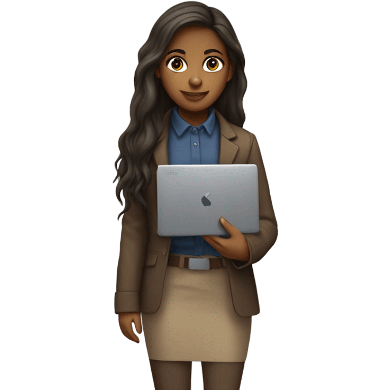 Long hair Brown girl, computer science intern with a laptop emoji