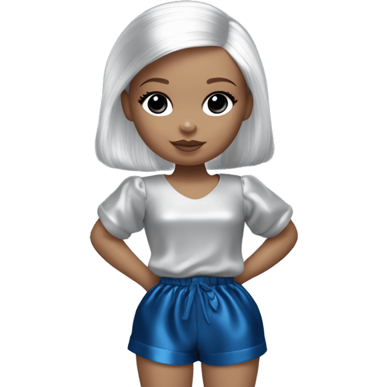 Barbie baby skipper. Wednesday Addams dressing and acting lounging around in saggy metallic blue silk voile shorts. emoji