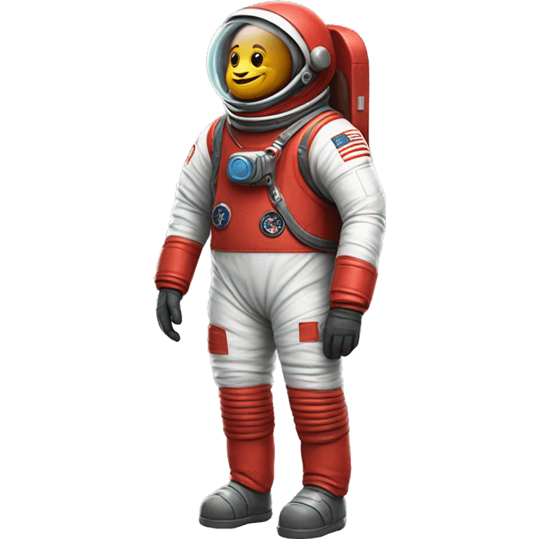 Short, Round bodied Astronaut-like creature wearing a red space suit emoji