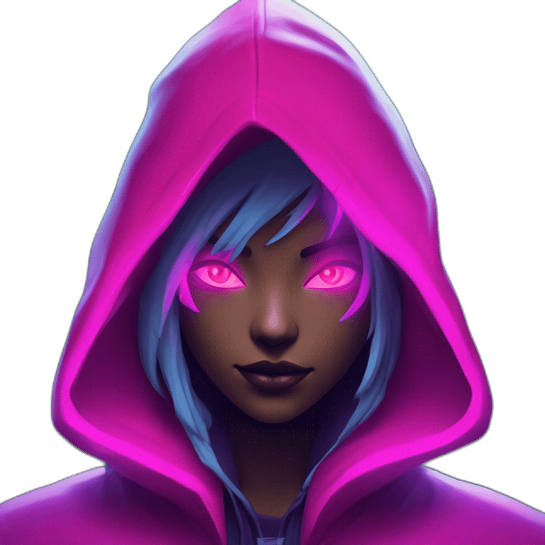 Riot Games Valorant neon pink eyes glowing bright red Video game woman blue eyes purple hooded assassin themed character shrouded wraith in to the forest emoji