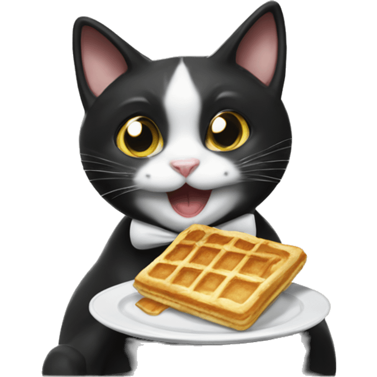 tuxedo cat eating waffle emoji