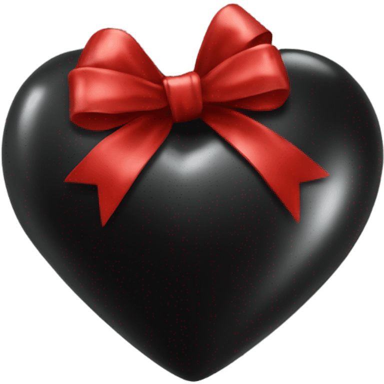 Very Shiny Black heart emoji wrapped in red bow, realistic emoji