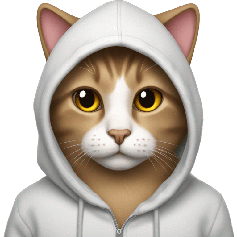 Cat wearing a hoodie with heart eyes emoji