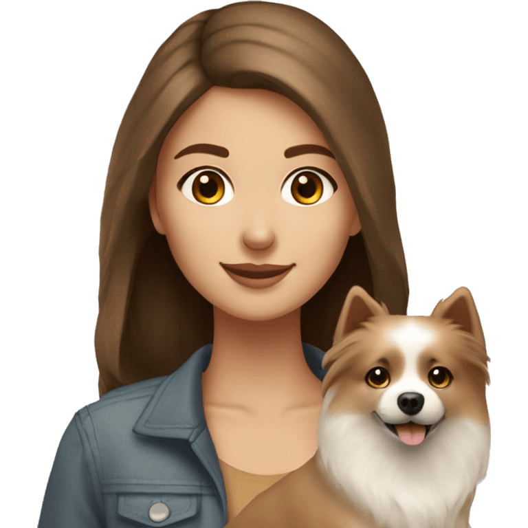 beautiful girl with brown hair with her beige spitz dog emoji