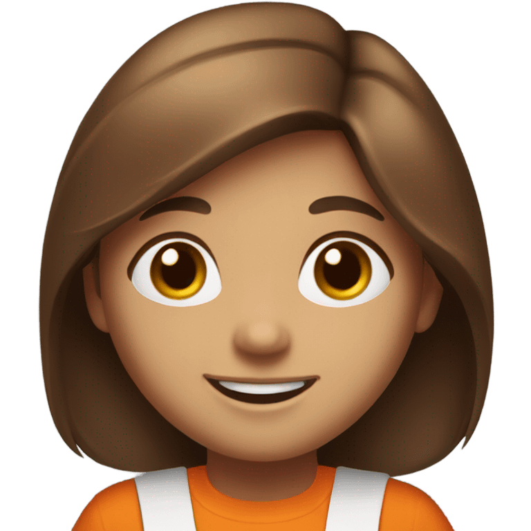 smiling girl with  long brown hair and orange apron emoji