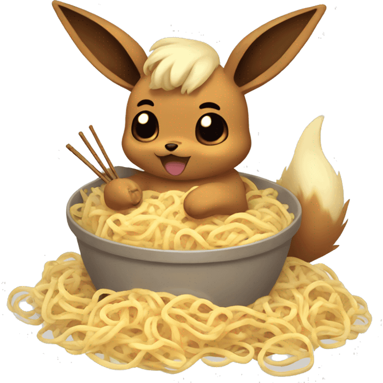 Eevee eating noodles and having a tummy ache emoji