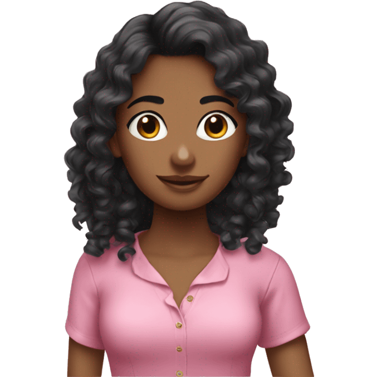 Long black Curly hair girl pink blouse emoji