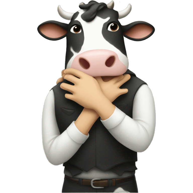 A cow hugging a man emoji