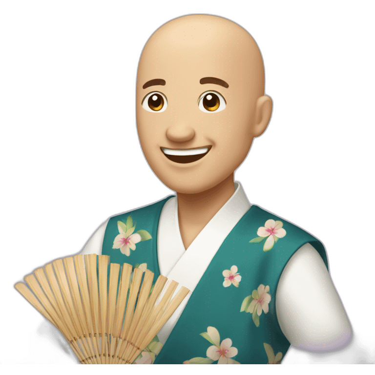 an happy bald man playing mikado emoji