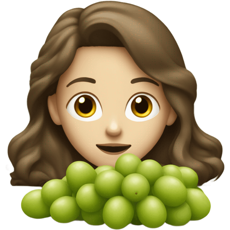 Brown haired white Girl eating green grapes lying on the couch emoji