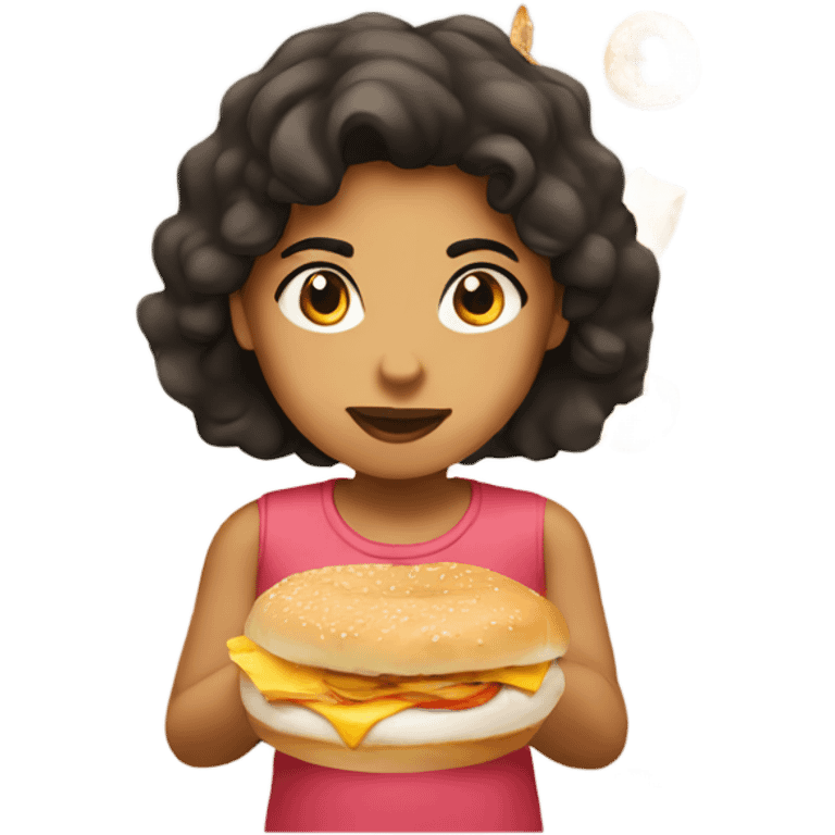 Hispanic girl eating and bagel egg and cheese  emoji