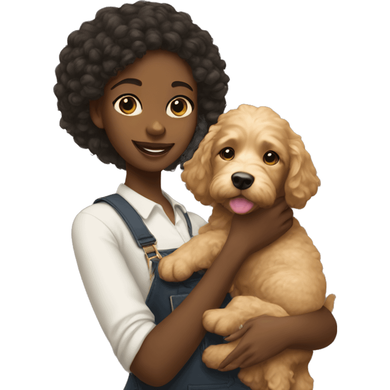 black girl holding a golden doodle puppy emoji