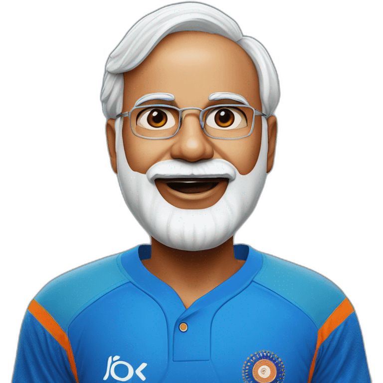 hyper realistic narendra modi in blue indian cricket team jersey with tongue out emoji