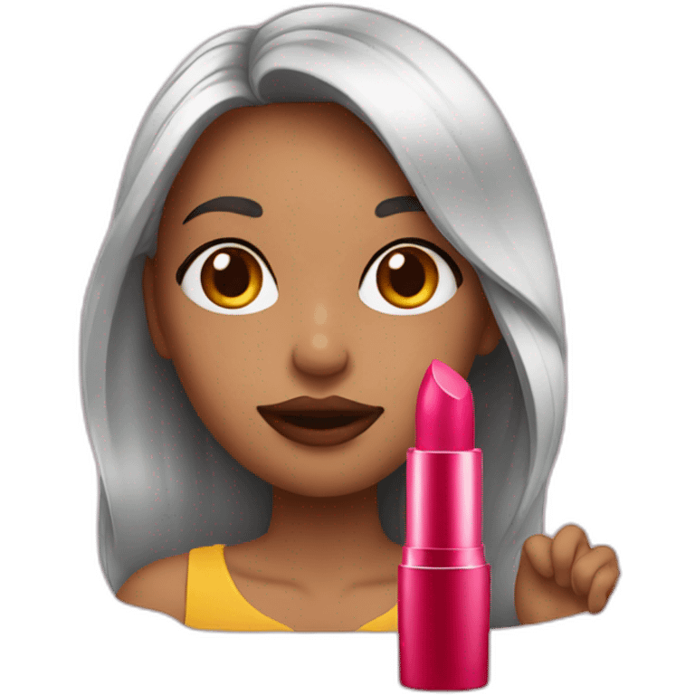 Girl holds lipstik emoji