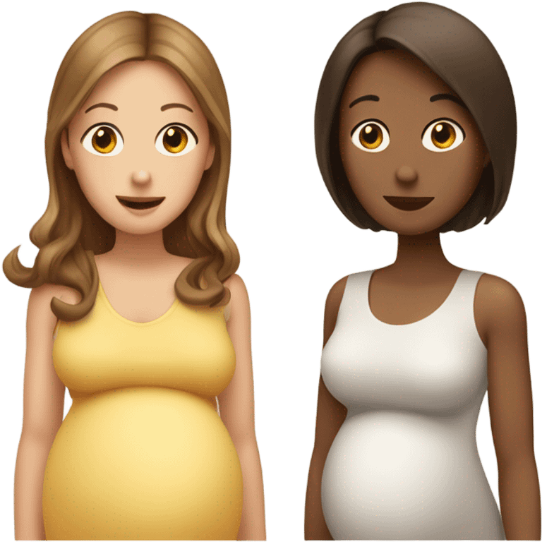 2 pregnant women talking - one white with brown hair and one lightly tan with dark brown hair emoji