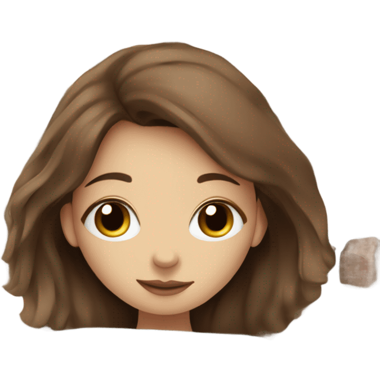 Girl with blue eyes and brown hair in a plaid blanket with a tea  emoji